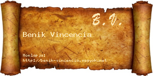 Benik Vincencia névjegykártya